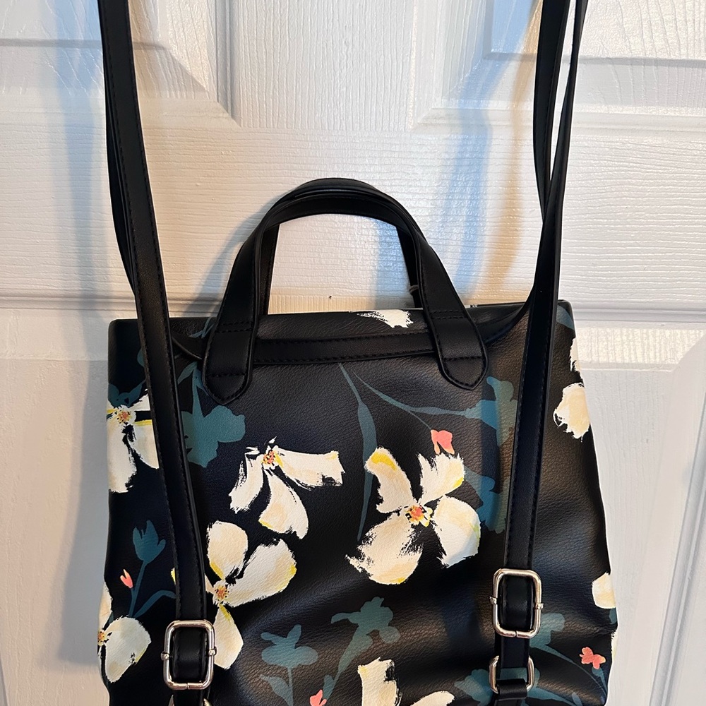 Floral Black Backpack Purse - Picture 2 of 5